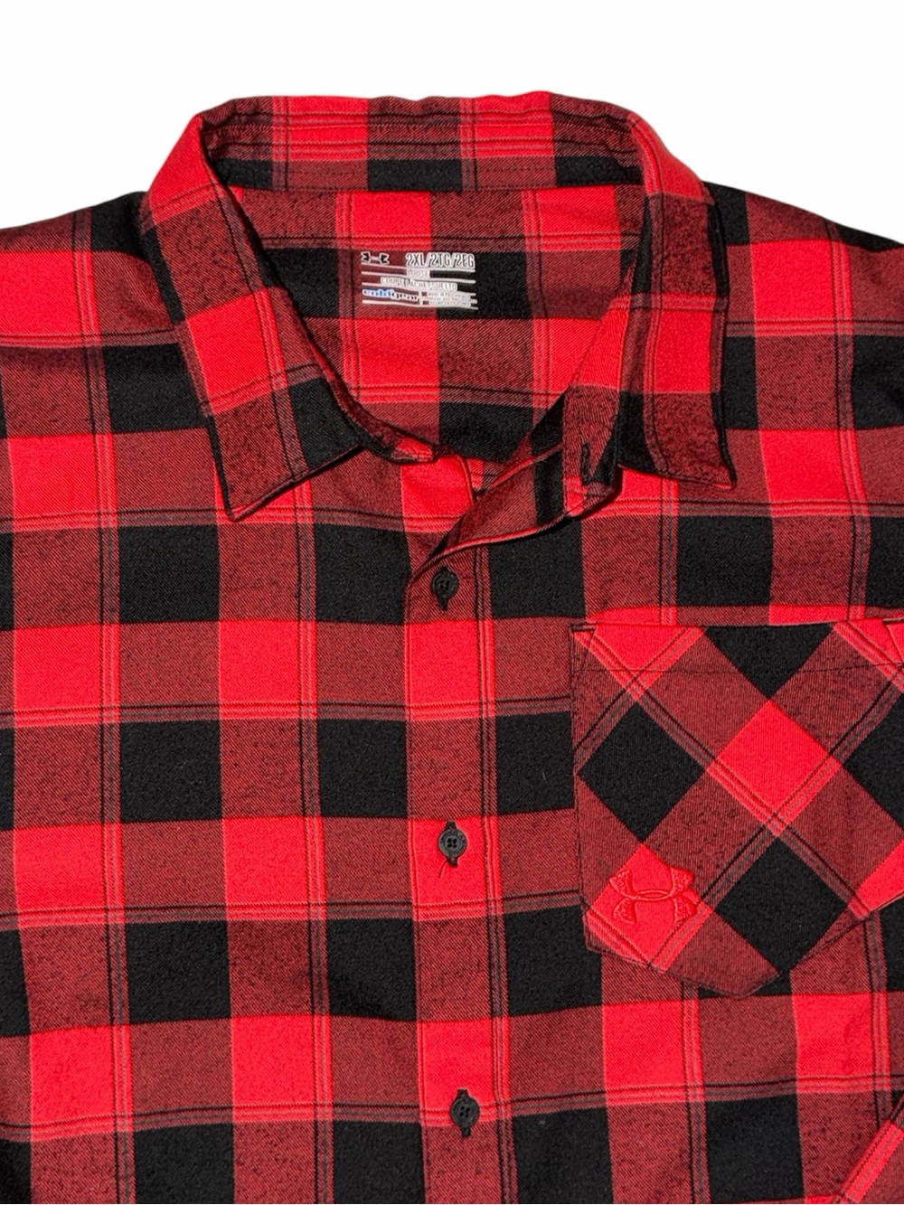 Under Armour Red Black Plaid Long Sleeve Cold Gear Loose Fit Shirt EUC Mens XXL